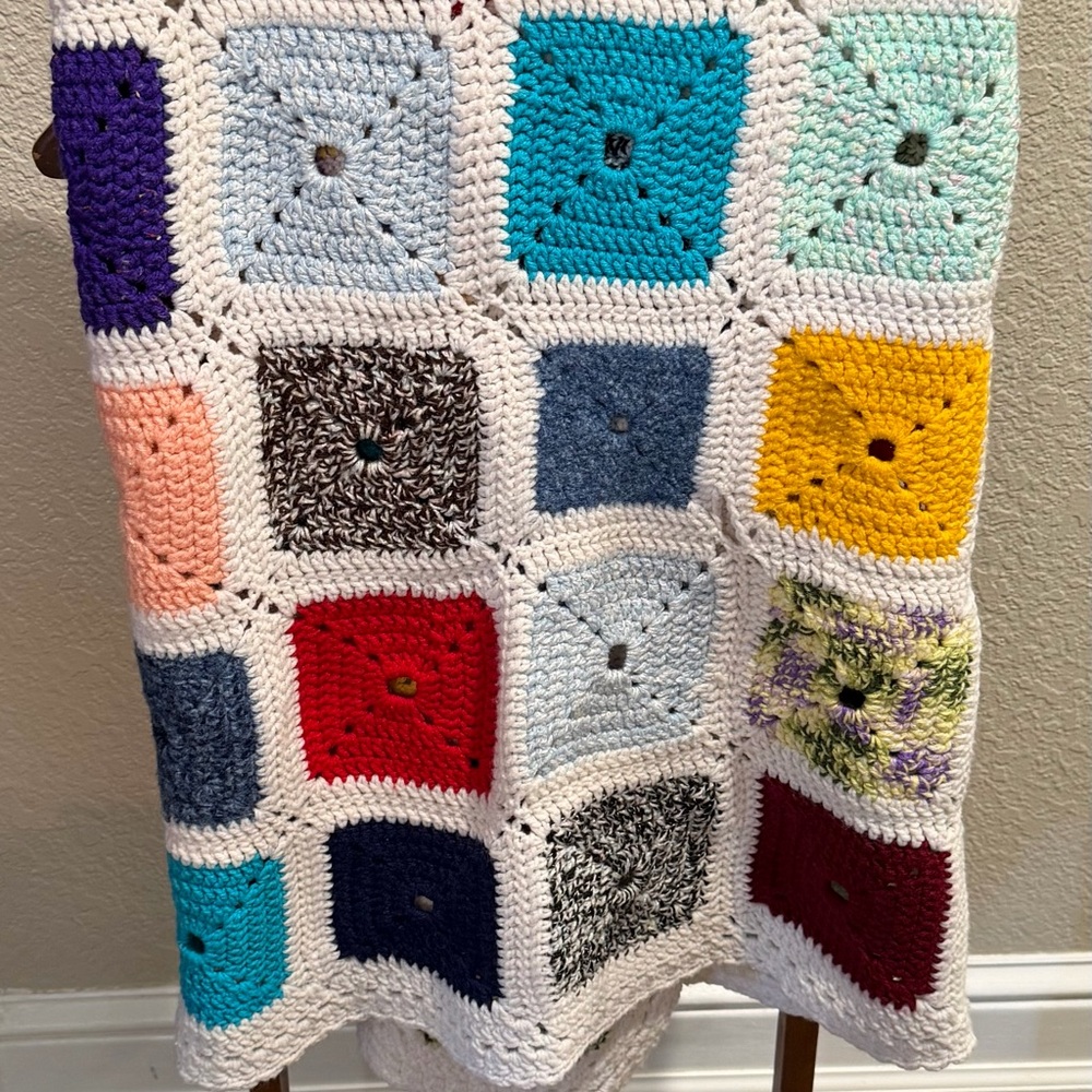 Handmade Crocheted Granny Square Blanket - Multicolor